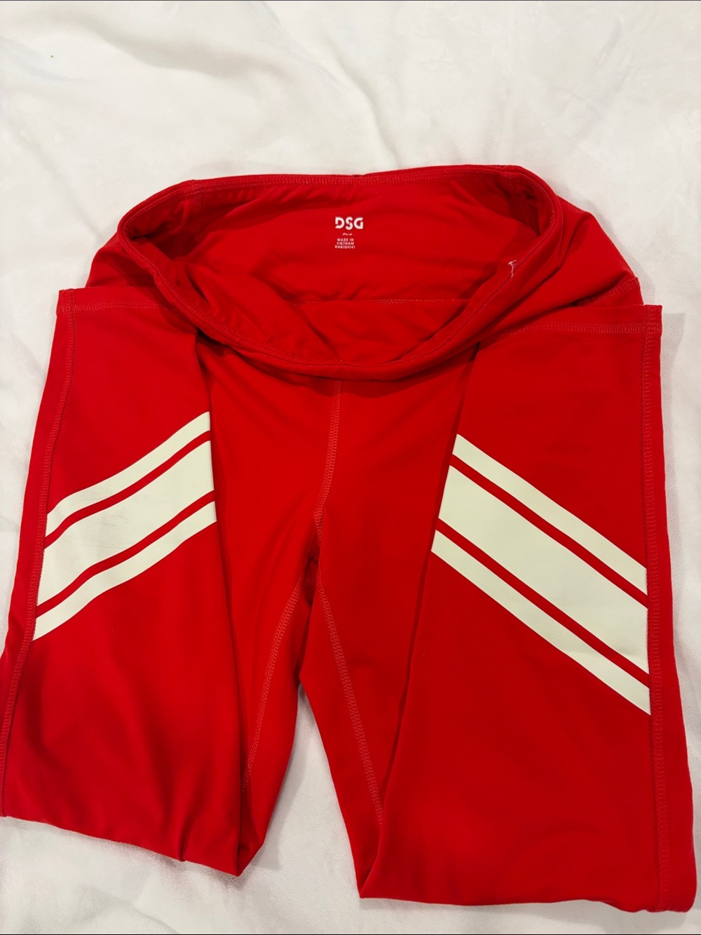 DSG Red Leggings with White Diagonal Stripes